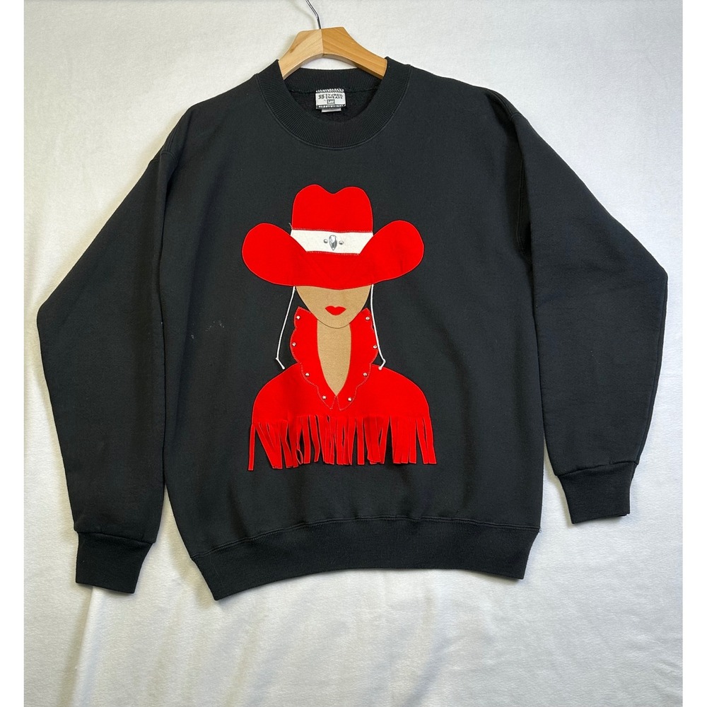 Vintage Lee Sturdy Sweats Cowgirl Fringe Graphic Sweatshirt Black Made in USA L